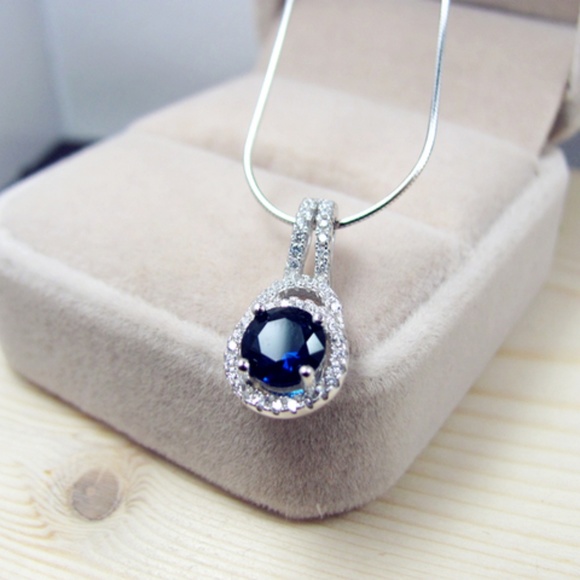 FINAL - Sterling Silver Blue AAA Zircon Necklace - Picture 3 of 8